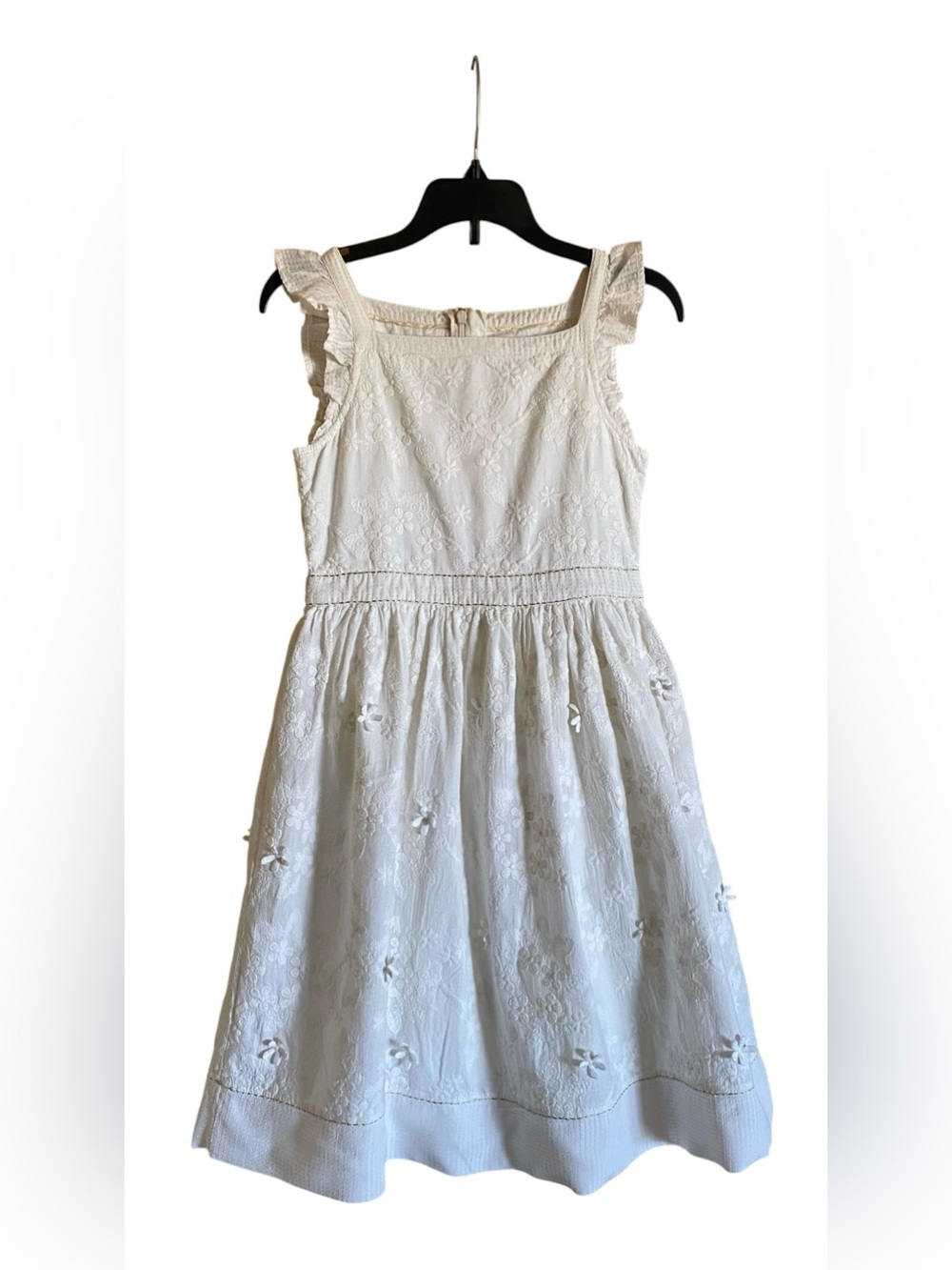 Girls MINI BODEN White Raised Flowers Sleeveless Lined Dress Size 9-10